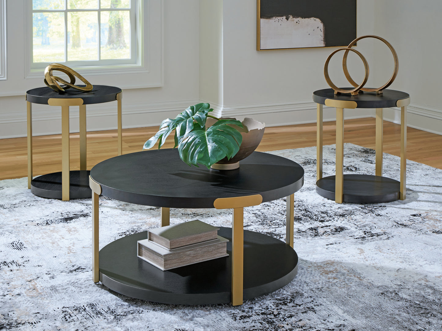 Stuart Furniture Outlet - Ashley Furniture - Shylore Table (Set of 3) - Occasional Table Set (3/CN) / Black/Brass Finish - T410-13