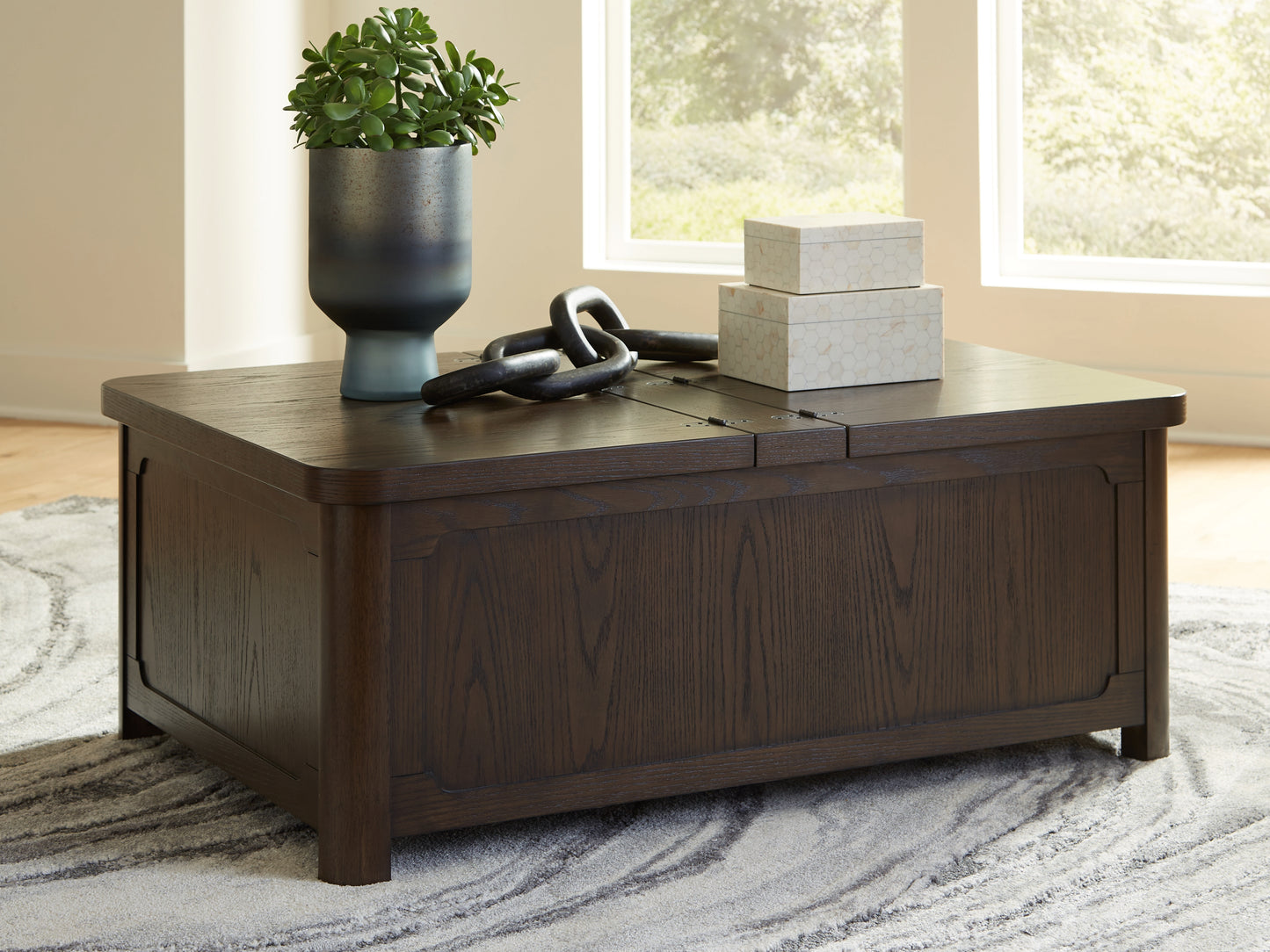 Stuart Furniture Outlet - Ashley Furniture - Breckington Coffee Table With Storage - Cocktail Table with Storage / Dark Brown - T678-20