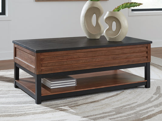 Stuart Furniture Outlet - Ashley Furniture - Kallari Lift-Top Coffee Table - Lift Top Cocktail Table / Warm Brown/Black - T737-9