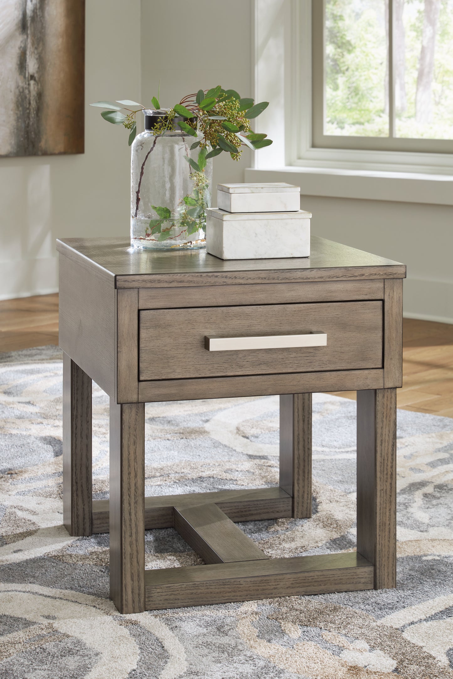Stuart Furniture Outlet - Ashley Furniture - Loyaska End Table - Rectangular End Table / Grayish Brown/White - T854-3