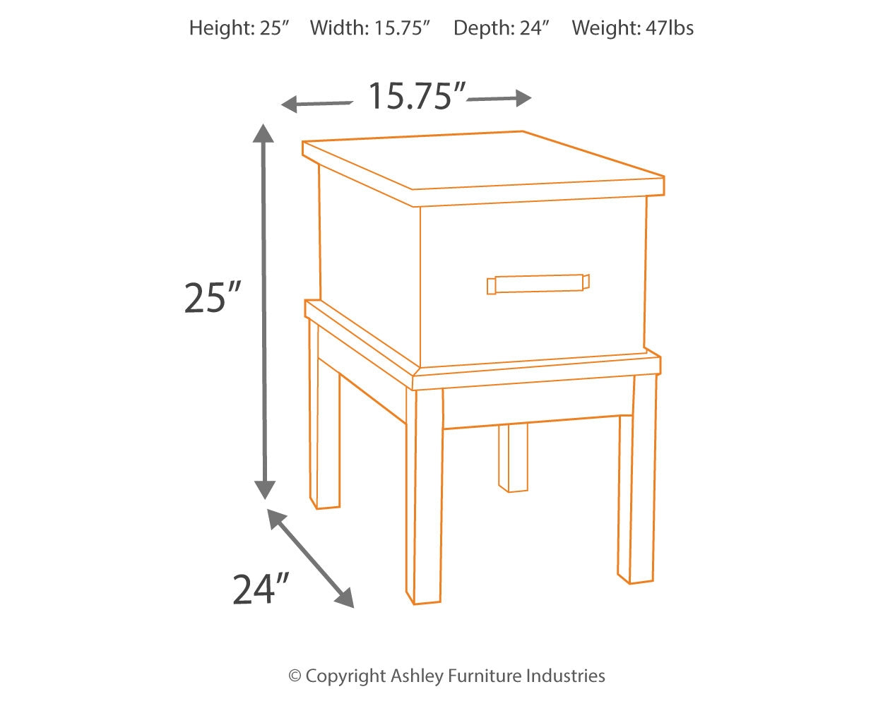 Stanah Chairside End Table with USB Ports & Outlets