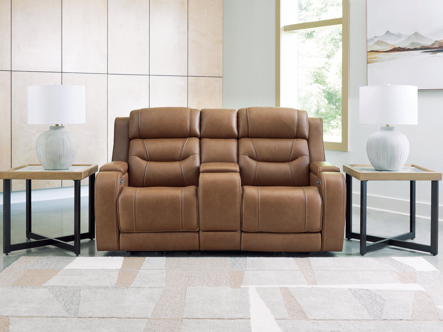 Stuart Furniture Outlet - Ashley Furniture - Knightington Living Room - PWR REC Love w/Audio Seating / Caramel - PCU1160018A