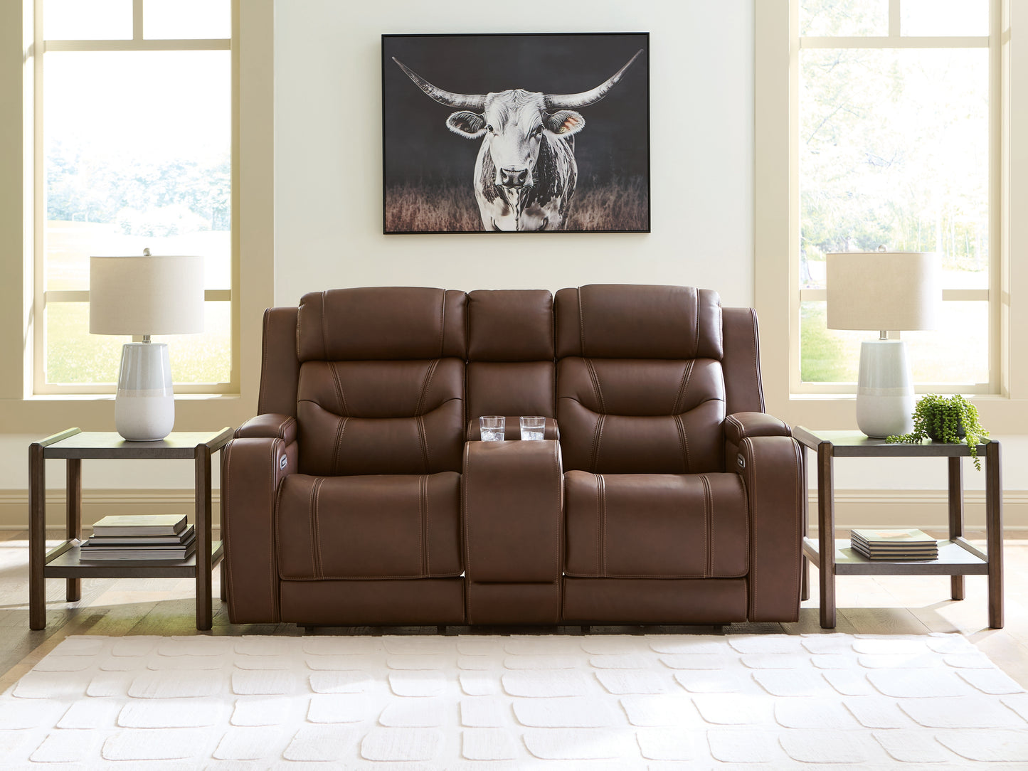 Stuart Furniture Outlet - Ashley Furniture - Knightington Living Room - PWR REC Love w/Audio Seating / Brown - PCU1160218A