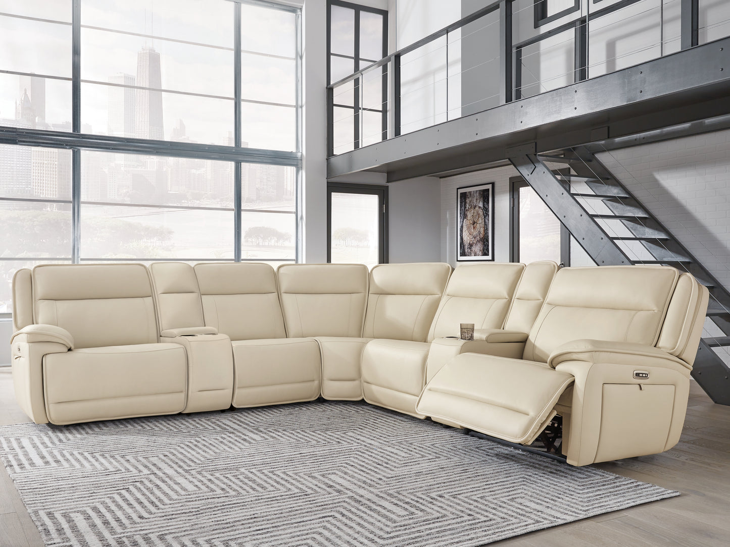 Stuart Furniture Outlet - Ashley Furniture - Double Deal Sectional - 7-Piece Reclining Sectional with 2 Consoles / Almond - U13001S9