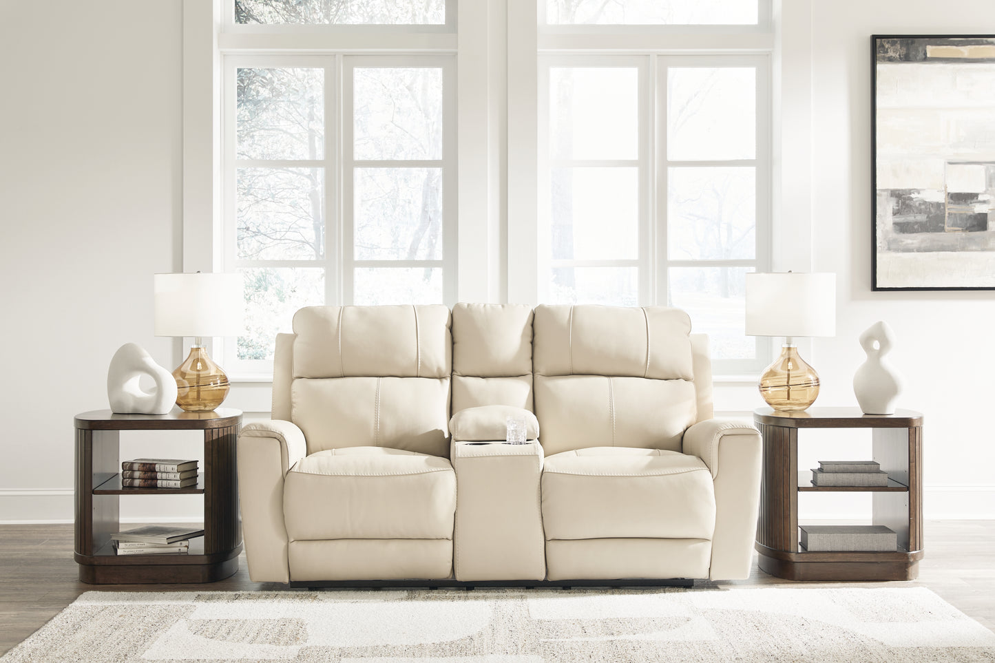 Stuart Furniture Outlet - Ashley Furniture - Dahlmoore Living Room - DBL REC PWR Loveseat w/Console / Almond - U1320096