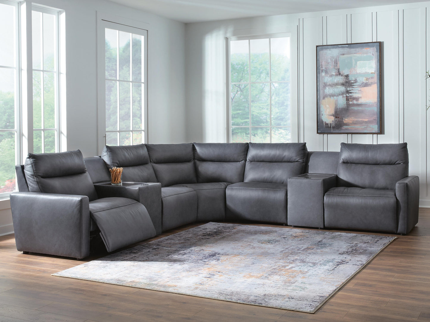 Stuart Furniture Outlet - Ashley Furniture - ModZ Sectional - 7-Piece Power Reclining Sectional with Audio Consoles / Blue - U14001S8