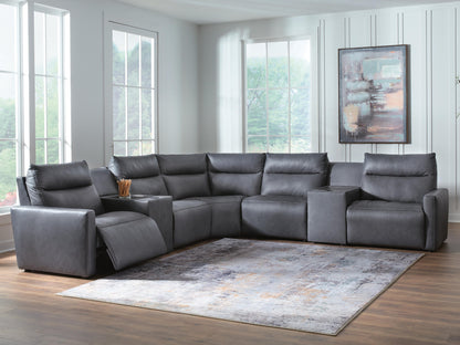 Stuart Furniture Outlet - Ashley Furniture - ModZ Sectional - 7-Piece Power Reclining Sectional with Audio Consoles / Blue - U14001S8