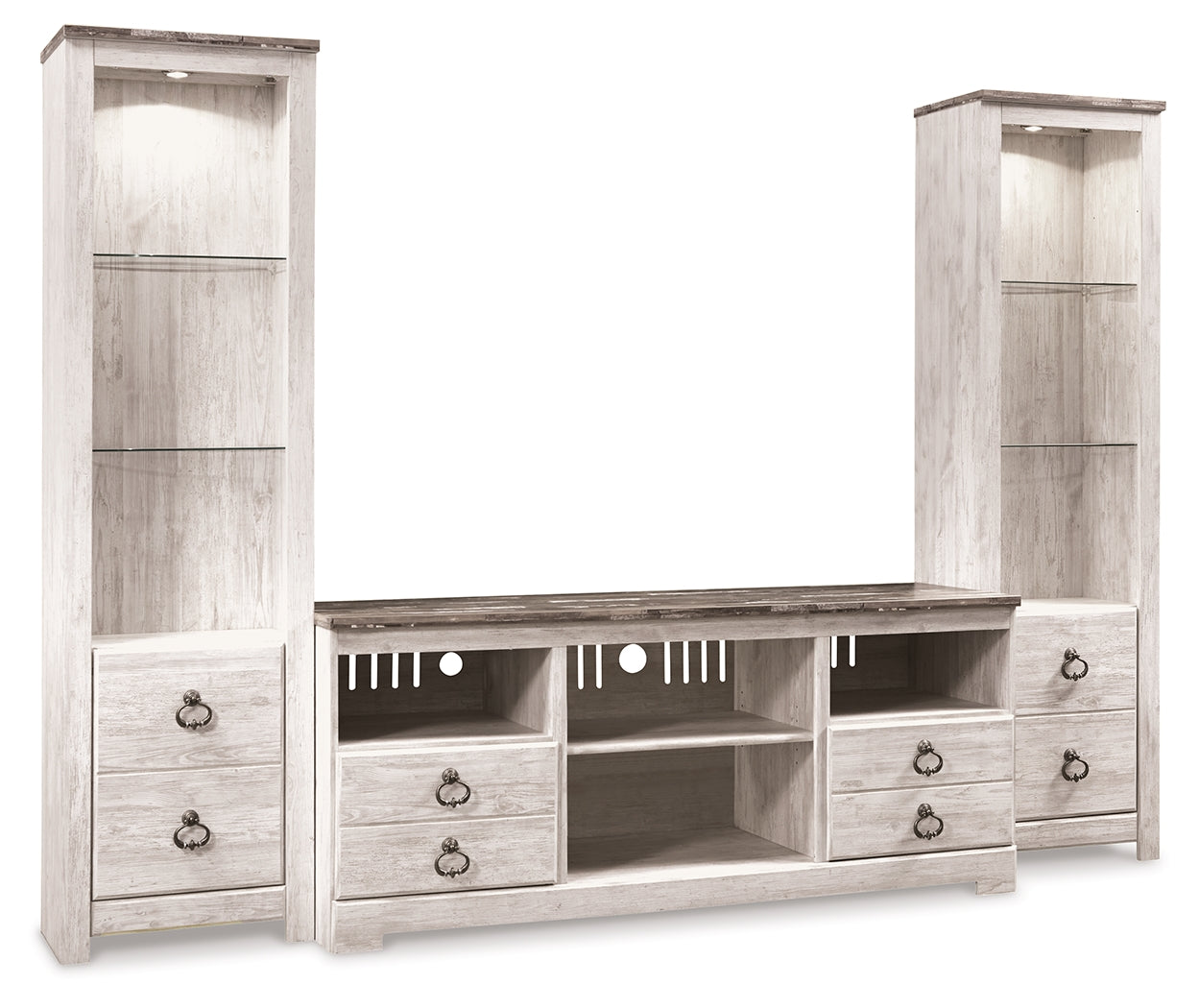 Stuart Furniture Outlet - Ashley Furniture - Willowton 3-Piece Entertainment Center - 3-Piece Entertainment Center / Whitewash - W267W16