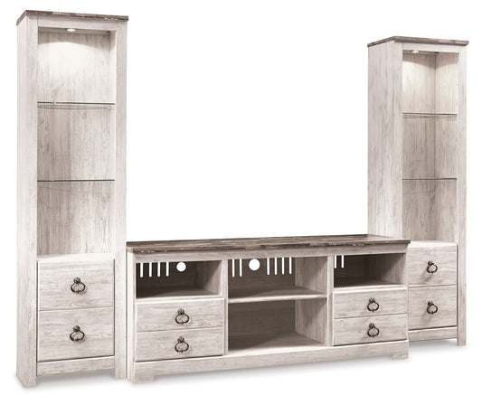 Stuart Furniture Outlet - Ashley Furniture - Willowton 3-Piece Entertainment Center - 3-Piece Entertainment Center / Whitewash - W267W16