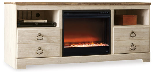 Stuart Furniture Outlet - Ashley Furniture - Willowton 64" TV Stand with Electric Fireplace - 64" TV Stand with Electric Fireplace / Whitewash - W267W10