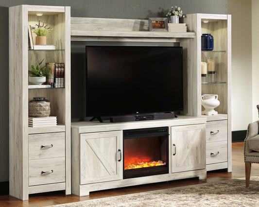 Stuart Furniture Outlet - Ashley Furniture - Bellaby 4-Piece Entertainment Center with Fireplace - 4-Piece Entertainment Center with Fireplace / Whitewash - W331W5