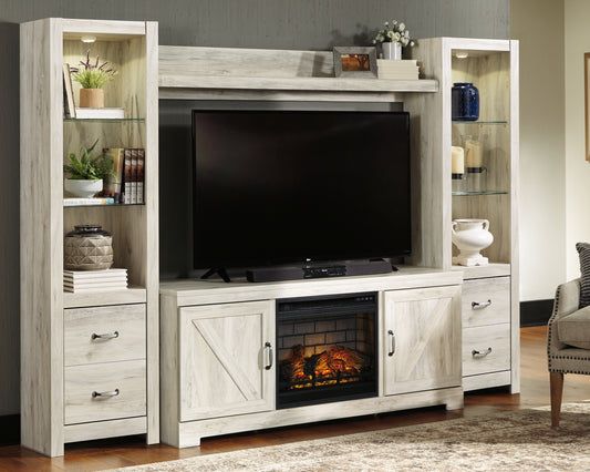 Stuart Furniture Outlet - Ashley Furniture - Bellaby 4-Piece Entertainment Center with Electric Fireplace - 4-Piece Entertainment Center with Electric Fireplace / Whitewash - W331W8