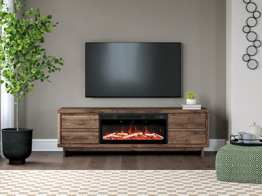 Stuart Furniture Outlet - Ashley Furniture - Zadilyn 72" TV Stand with Electric Fireplace - 72" TV Stand with Electric Fireplace / Brown - W3367W1