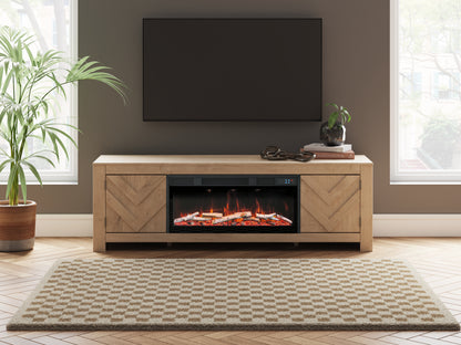 Stuart Furniture Outlet - Ashley Furniture - Cayboni 71" TV Stand with Electric Fireplace - 71" TV Stand with Electric Fireplace / Tan - W3787W1