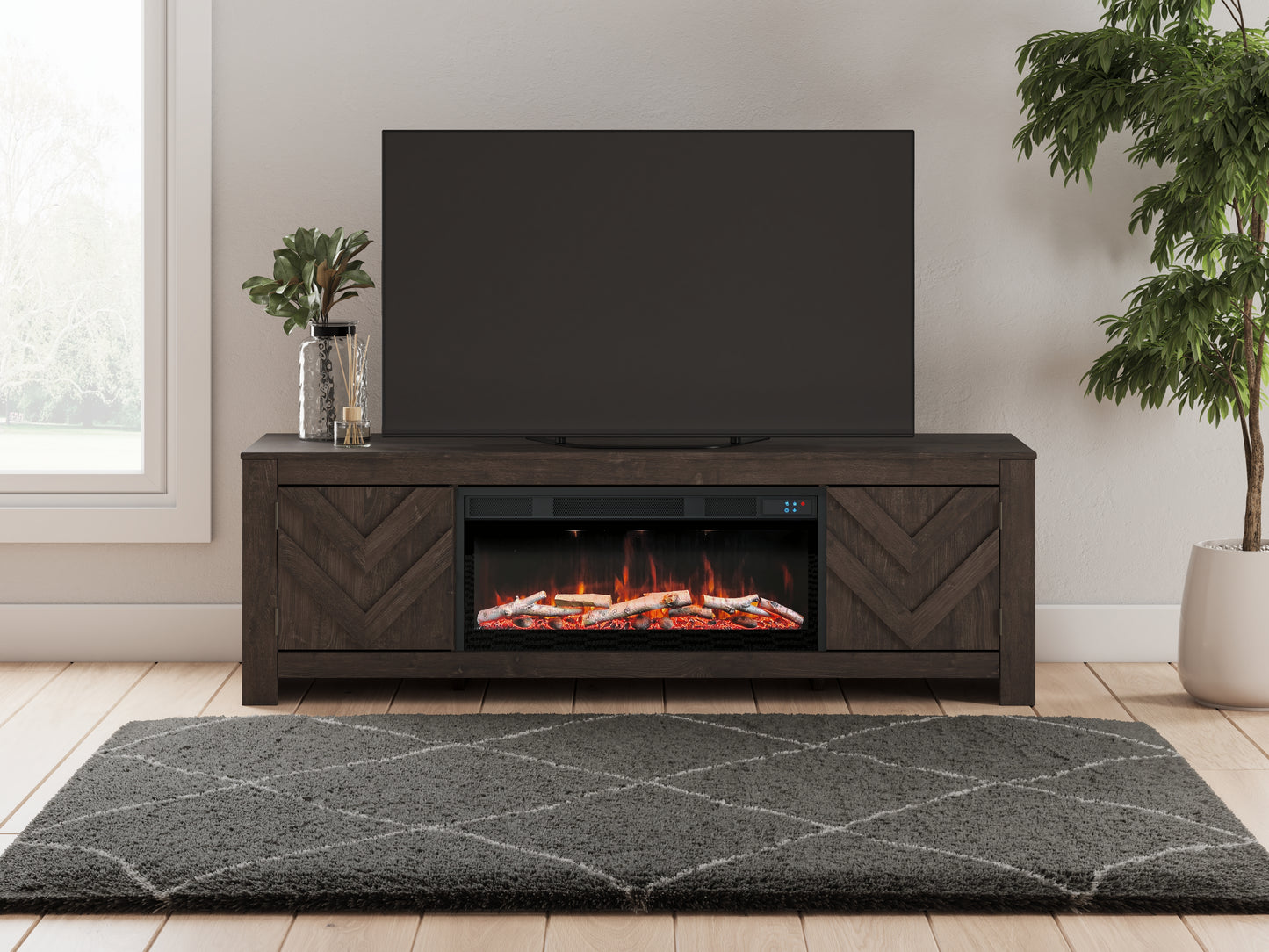 Stuart Furniture Outlet - Ashley Furniture - Cayboni 71" TV Stand with Electric Fireplace - 71" TV Stand with Electric Fireplace / Black - W3789W1