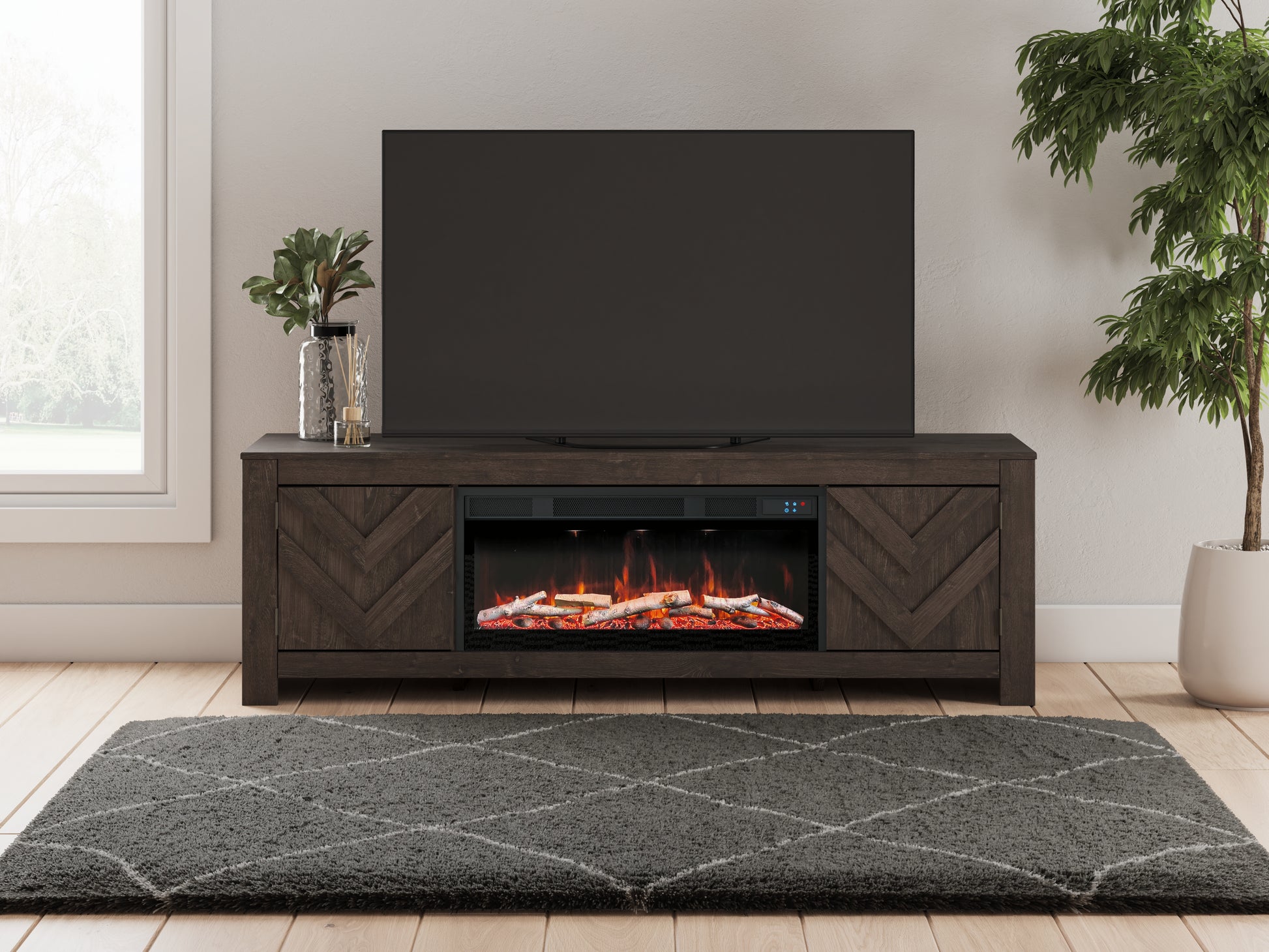 Stuart Furniture Outlet - Ashley Furniture - Cayboni 71" TV Stand with Electric Fireplace - 71" TV Stand with Electric Fireplace / Black - W3789W1