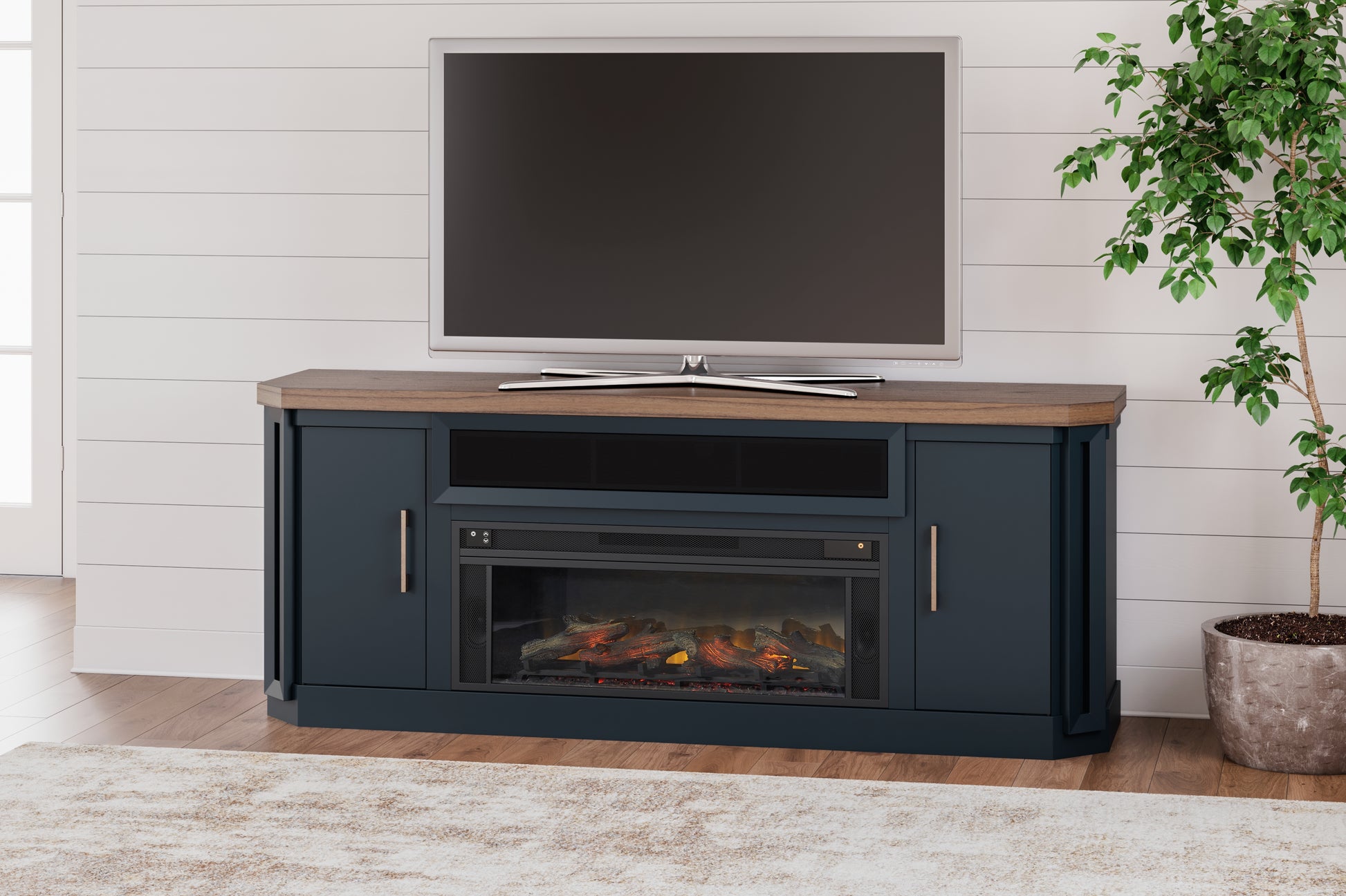 Stuart Furniture Outlet - Ashley Furniture - Landocken 83" TV Stand with Electric Fireplace - 83" TV Stand with Electric Fireplace / Two-tone - W402W1