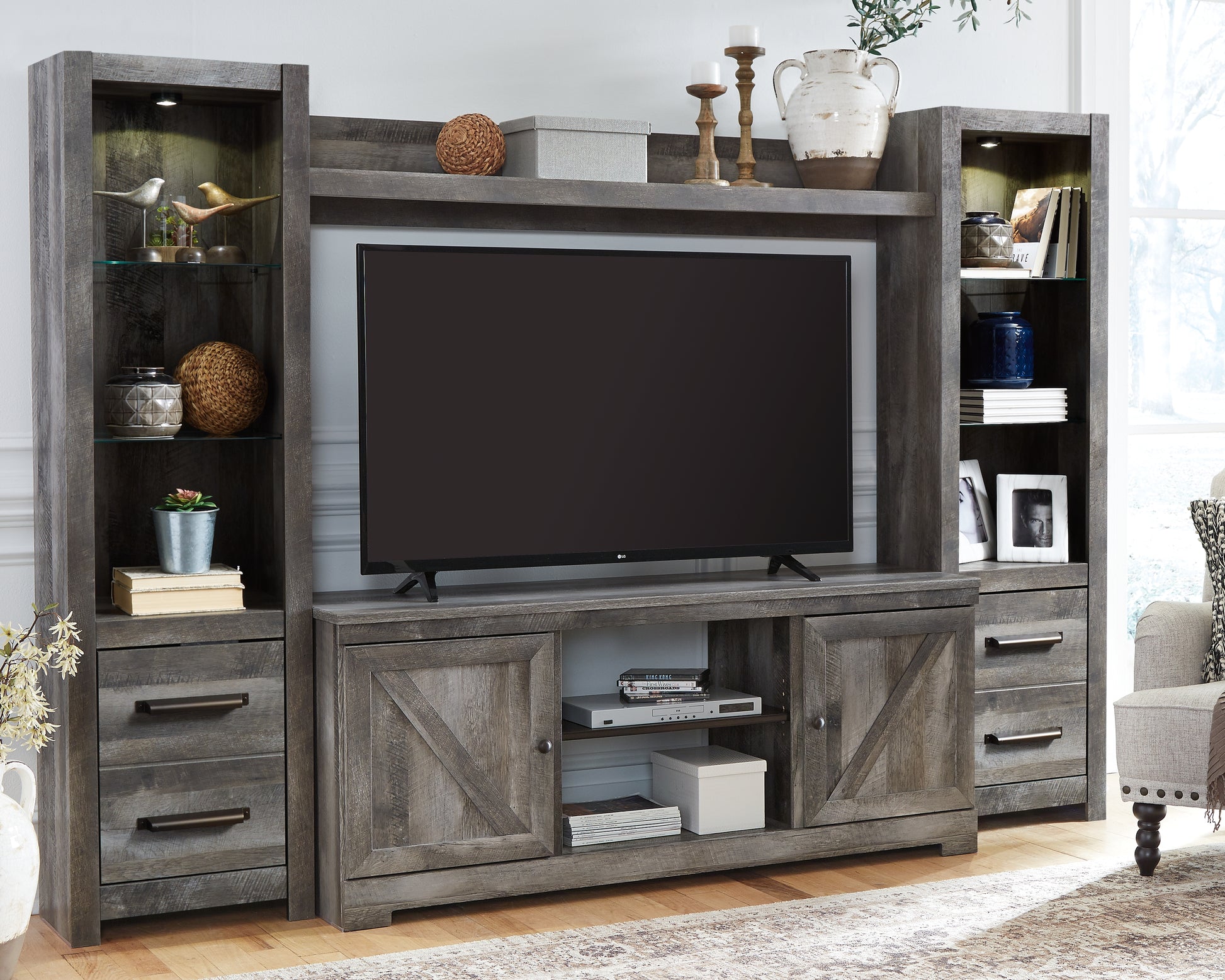 Stuart Furniture Outlet - Ashley Furniture - Wynnlow Entertainment Center - 4-Piece Entertainment Center / Gray - W440W2