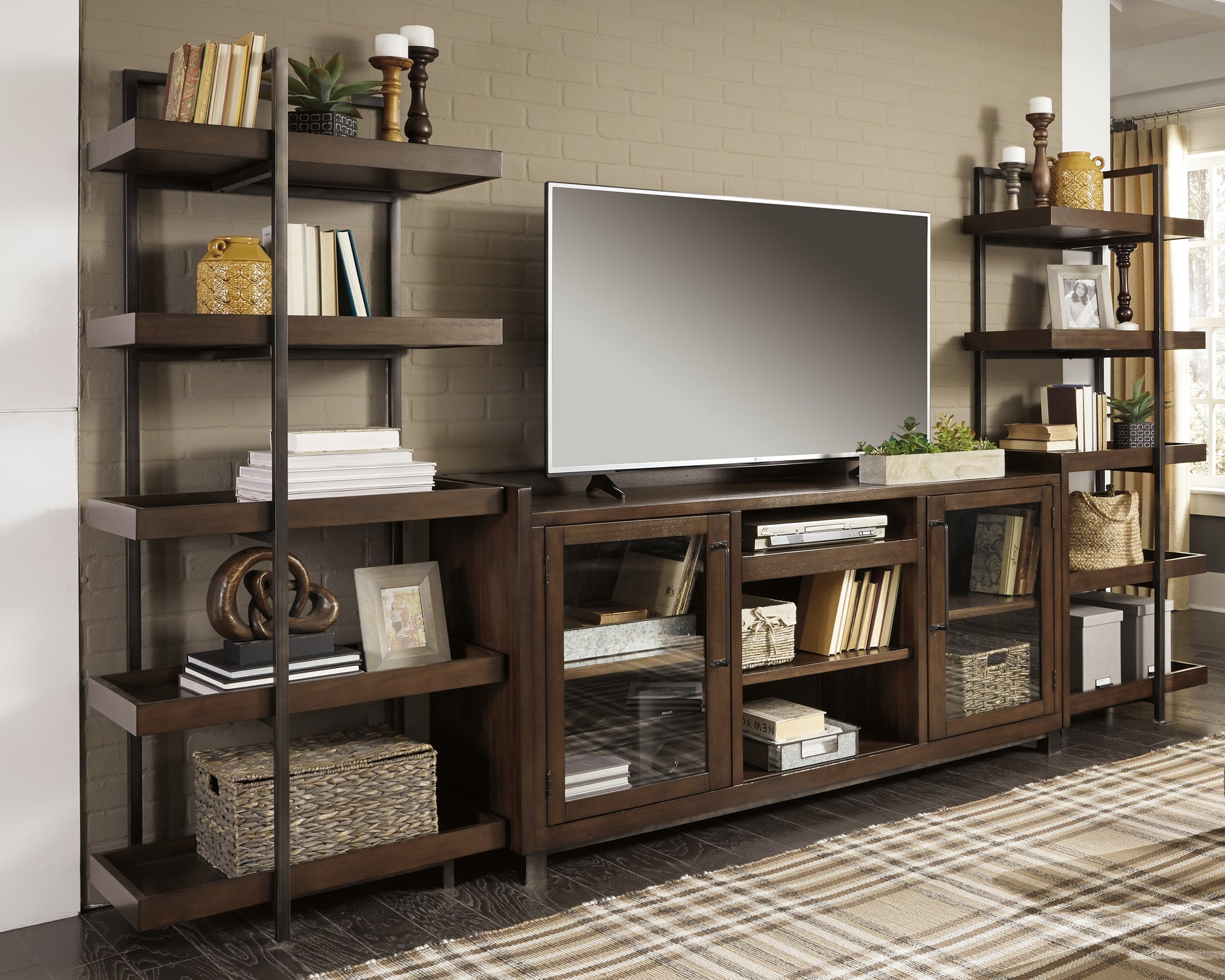 Stuart Furniture Outlet - Ashley Furniture - Starmore Entertainment Center - 3-Piece Entertainment Center / Brown/Gunmetal - W633W1