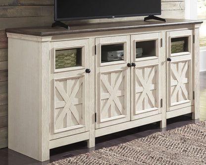 Stuart Furniture Outlet - Ashley Furniture - Bolanburg 74" TV Stand - 74" / White/Weathered Gray - W647-60