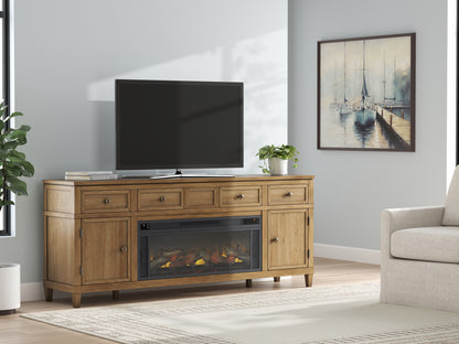 Stuart Furniture Outlet - Ashley Furniture - Sharlance 81" TV Stand with Electric Fireplace - 81" TV Stand with Electric Fireplace / Light Brown - W655W1