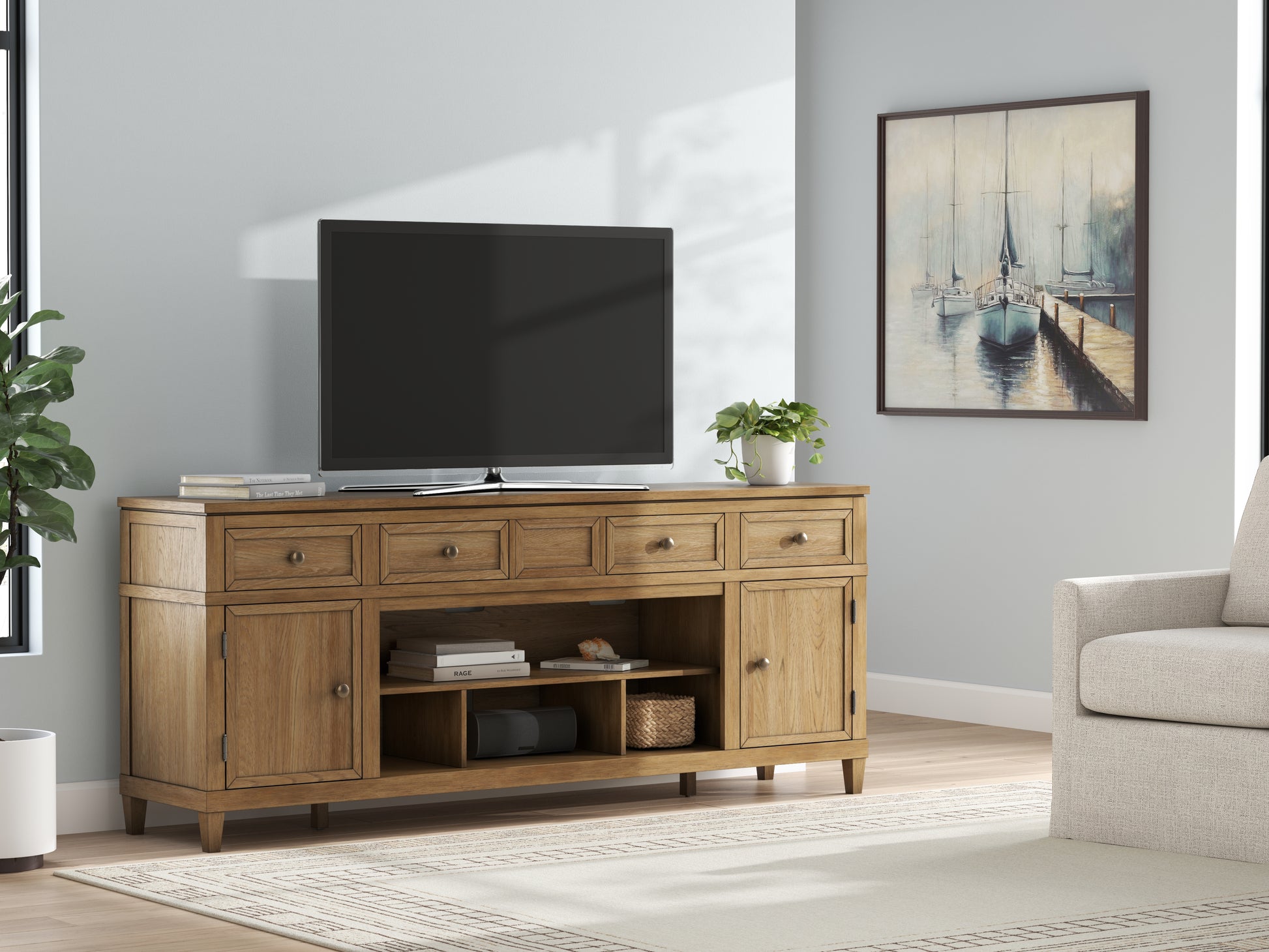 Stuart Furniture Outlet - Ashley Furniture - Sharlance 81" TV Stand - 81" / Light Brown - W655-68