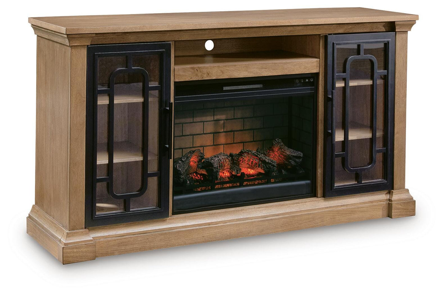Stuart Furniture Outlet - Ashley Furniture - Wittenmyer 72" TV Stand with Electric Fireplace - 72" TV Stand with Electric Fireplace / Natural/Black - W794W1