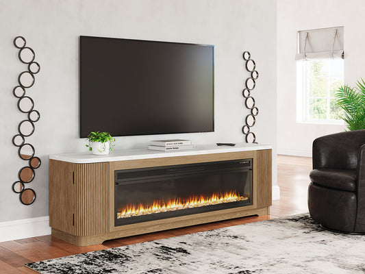 Stuart Furniture Outlet - Ashley Furniture - Camdill 80" TV Stand with Electric Fireplace - 80" TV Stand with Electric Fireplace / Light Brown - W808W1